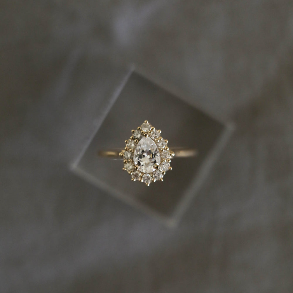 0.75CT Pear Moissanite Diamond Halo Engagement Ring