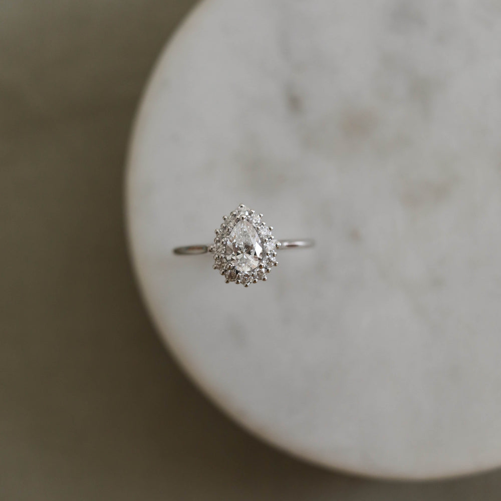 0.75CT Pear Moissanite Diamond Halo Engagement Ring