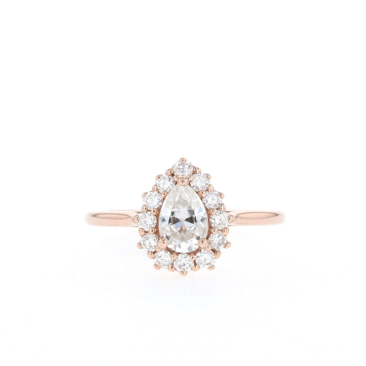 0.75CT Pear Moissanite Diamond Halo Engagement Ring
