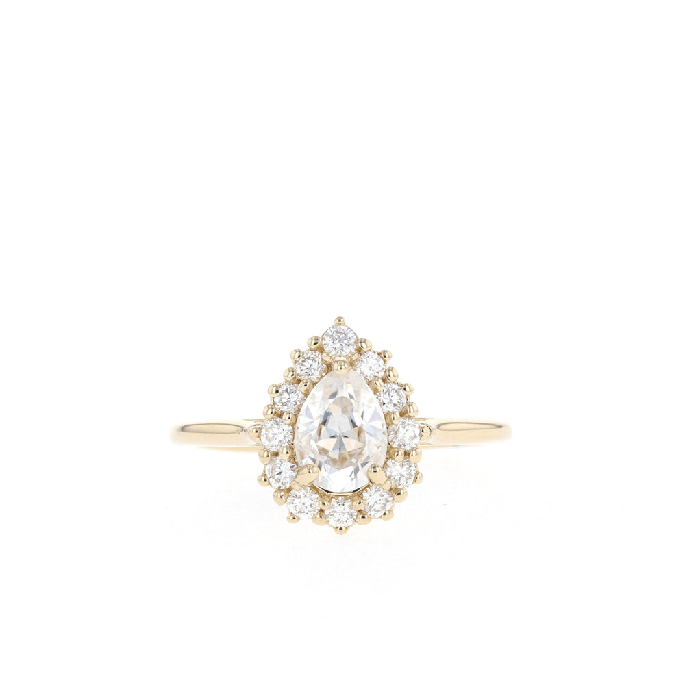 0.75CT Pear Moissanite Diamond Halo Engagement Ring