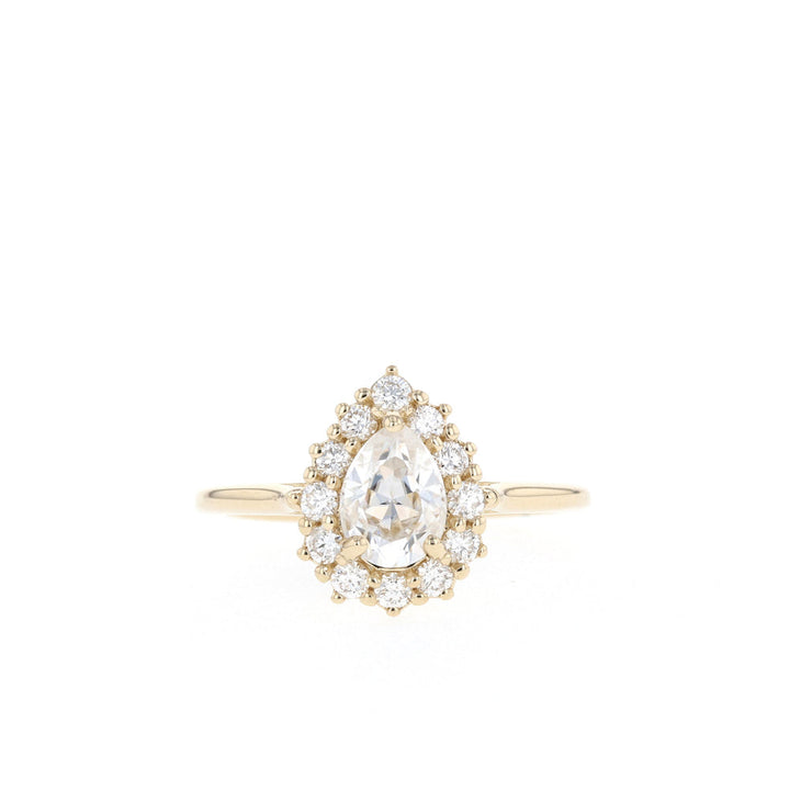 0.75CT Pear Moissanite Diamond Halo Engagement Ring
