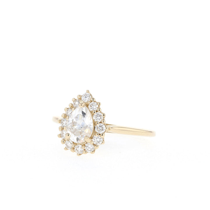 0.75CT Pear Moissanite Diamond Halo Engagement Ring
