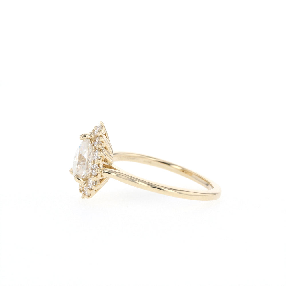 0.75CT Pear Moissanite Diamond Halo Engagement Ring