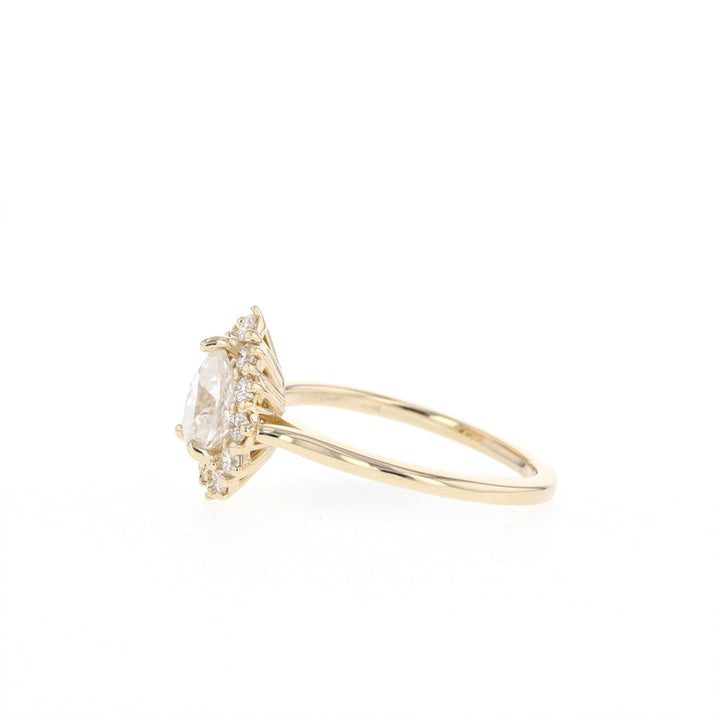 0.75CT Pear Moissanite Diamond Halo Engagement Ring