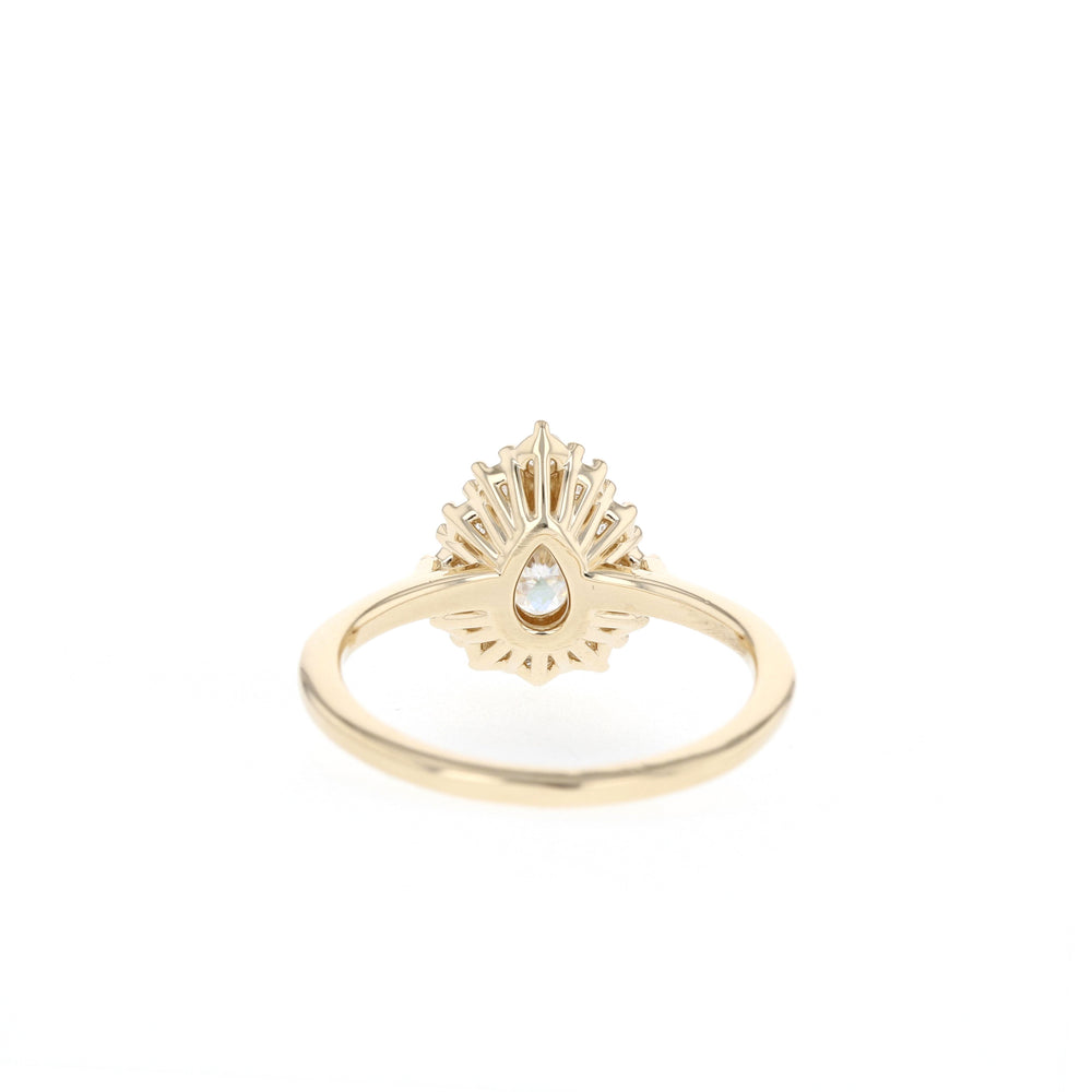 0.75CT Pear Moissanite Diamond Halo Engagement Ring