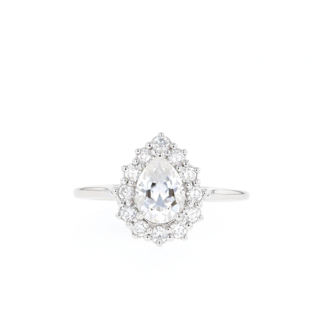 0.75CT Pear Moissanite Diamond Halo Engagement Ring