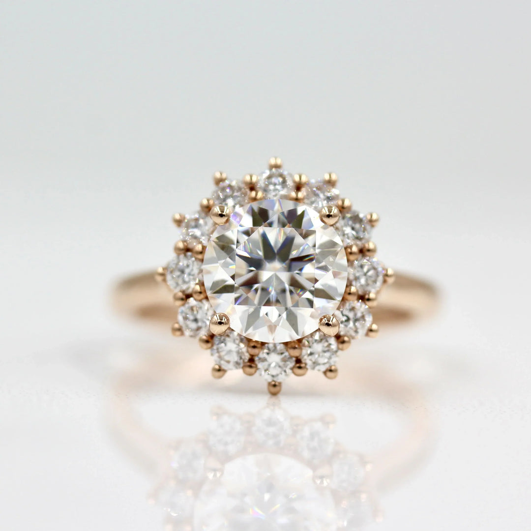 1.80 CT Round Cut Halo Moissanite Engagement Ring