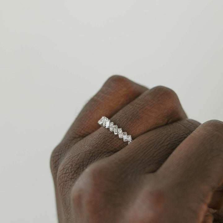 0.44ct Baguette And Round Half Eternity Moissanite Diamond Wedding Band