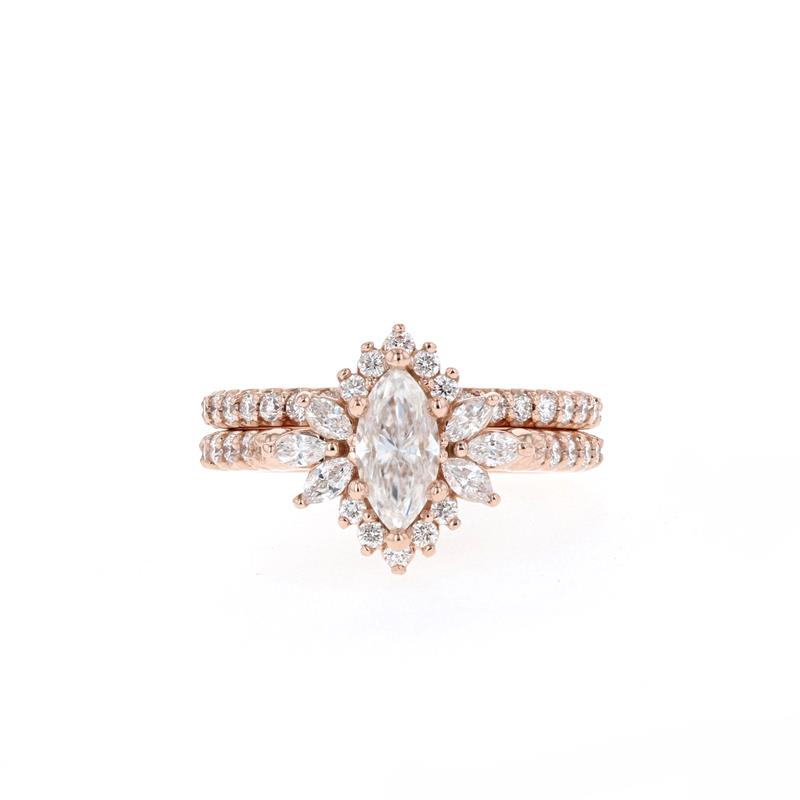 0.75CT Marquise Moissanite Diamond Cluster Wedding Ring Set