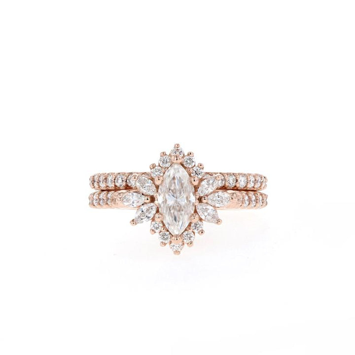 0.75CT Marquise Moissanite Diamond Cluster Wedding Ring Set