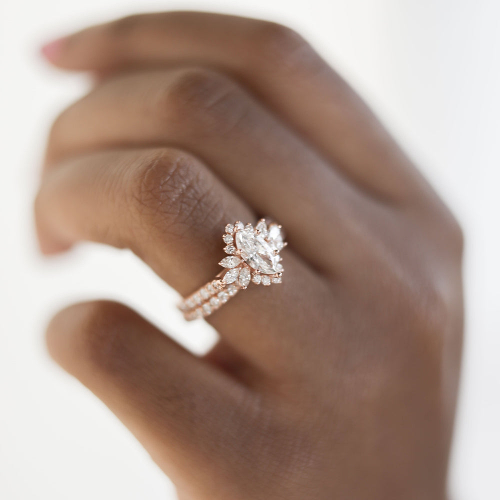 0.75CT Marquise Moissanite Diamond Cluster Wedding Ring Set