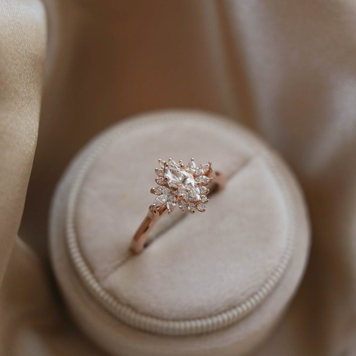 1.0CT Marquise Halo Moissanite Cluster Diamond Engagement Ring