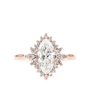 1.0CT Marquise Halo Moissanite Cluster Diamond Engagement Ring