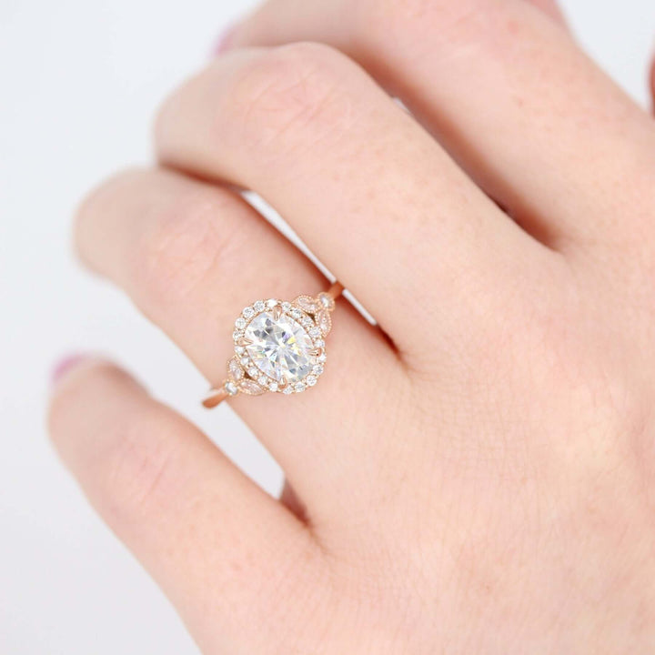 1.33CT Oval Cut Halo Moissanite Diamond Engagement Ring