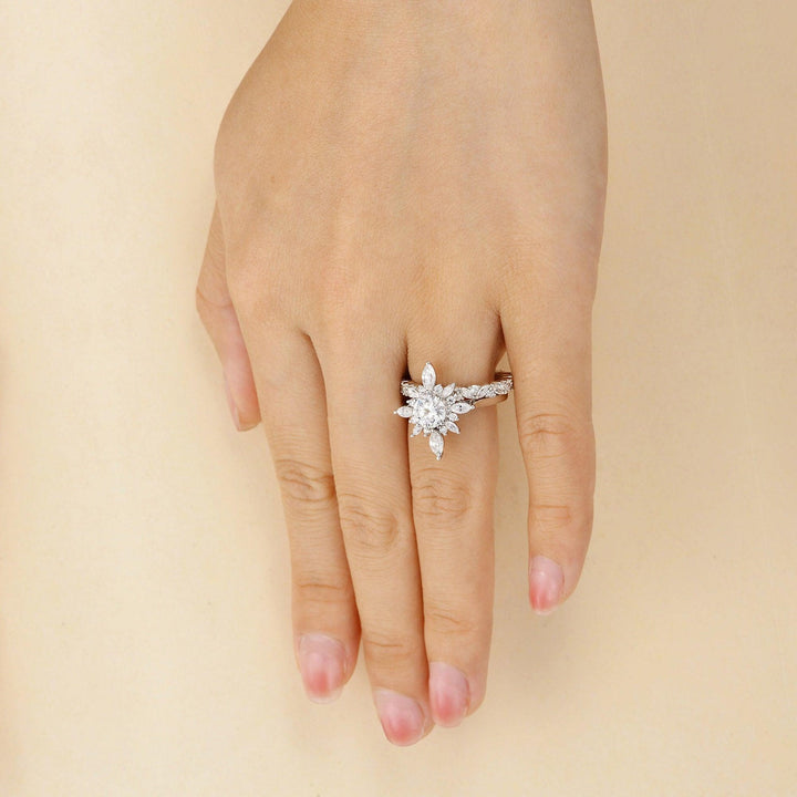 2.80tcw Round Cut Moissanite Floral Marquise Cluster Ring Set