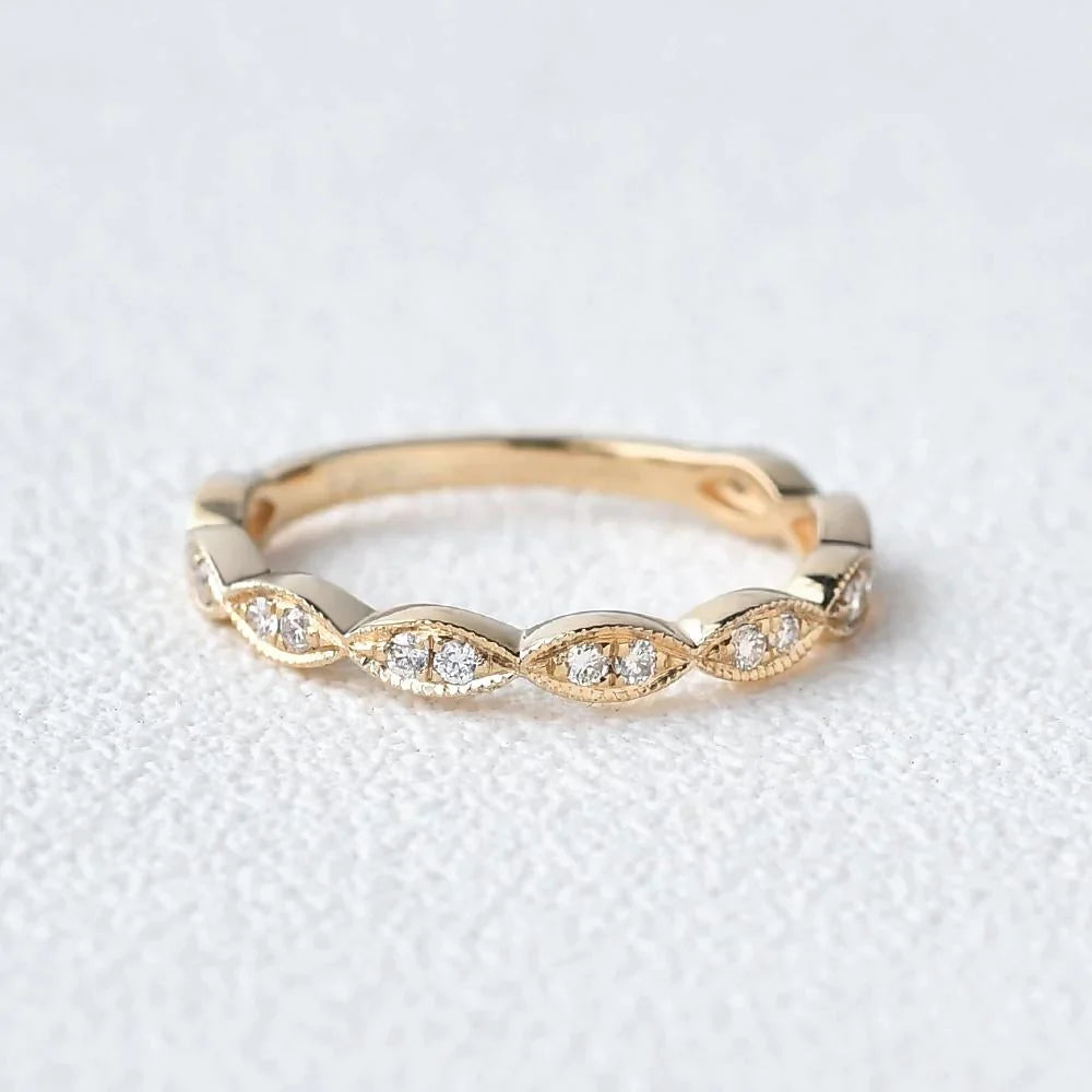 1.5mm Round Brilliant Cut Unique Vintage Stacking Wedding Band