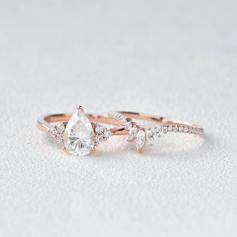 1.87tcw Pear Cut Moissanite Vintage Style Bridal Ring Sets