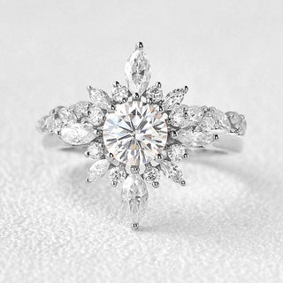 2.80tcw Round Cut Moissanite Floral Marquise Cluster Ring Set