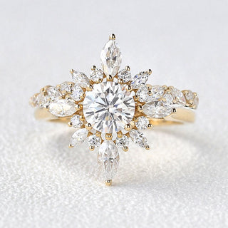 2.80tcw Round Cut Moissanite Floral Marquise Cluster Ring Set