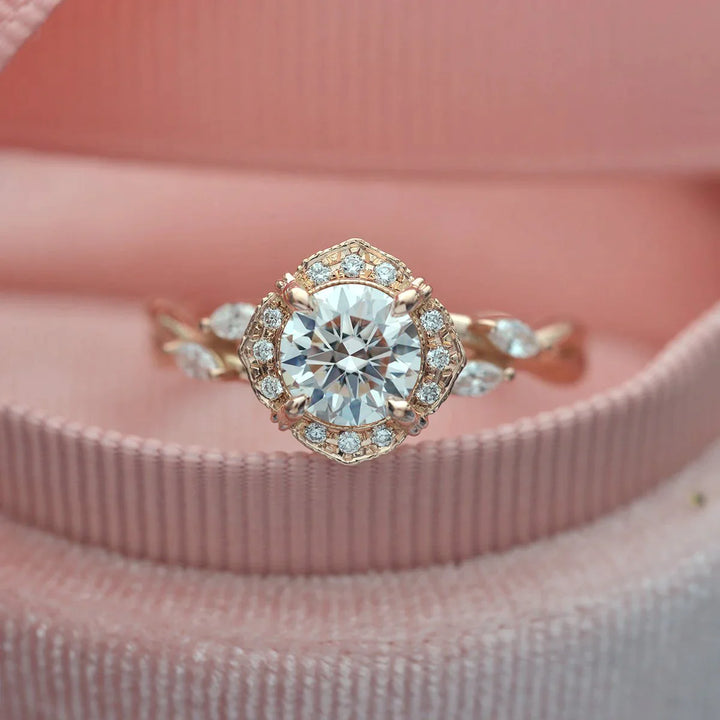 1.0CT Round Vintage Cluster Halo Moissanite Diamond Engagement Ring