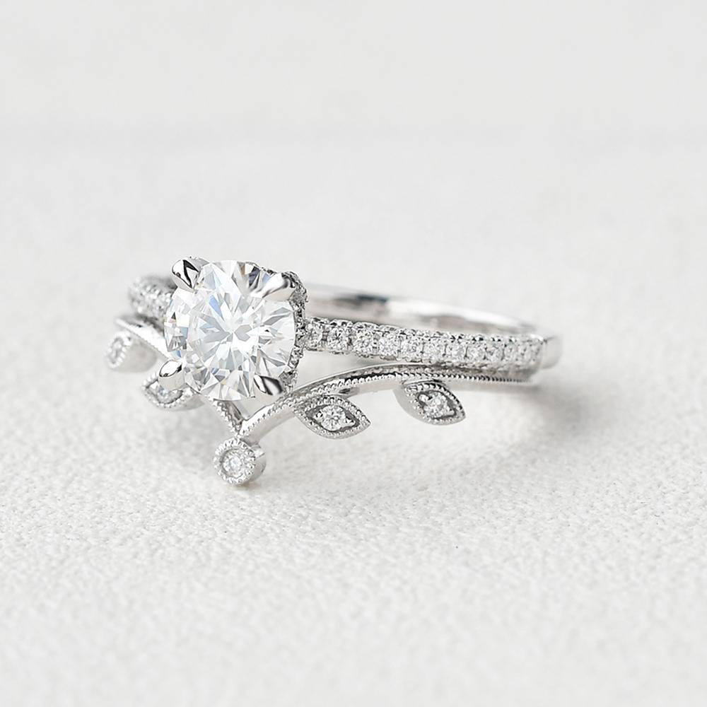 1.56tcw Round Brilliant Cut Moissanite Bridal Engagement Ring with Curved Band