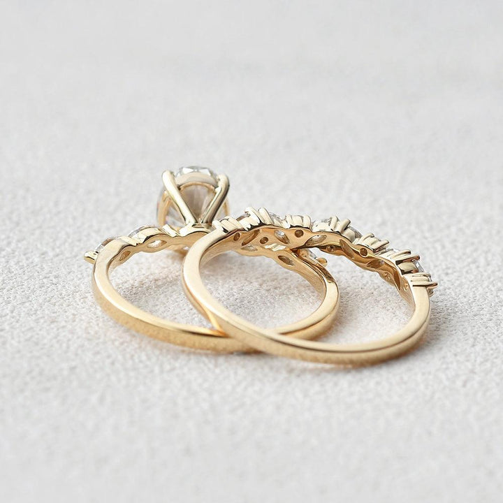 2.05tcw Oval Cut Moissanite Cluster Marquise Bridal Ring Set
