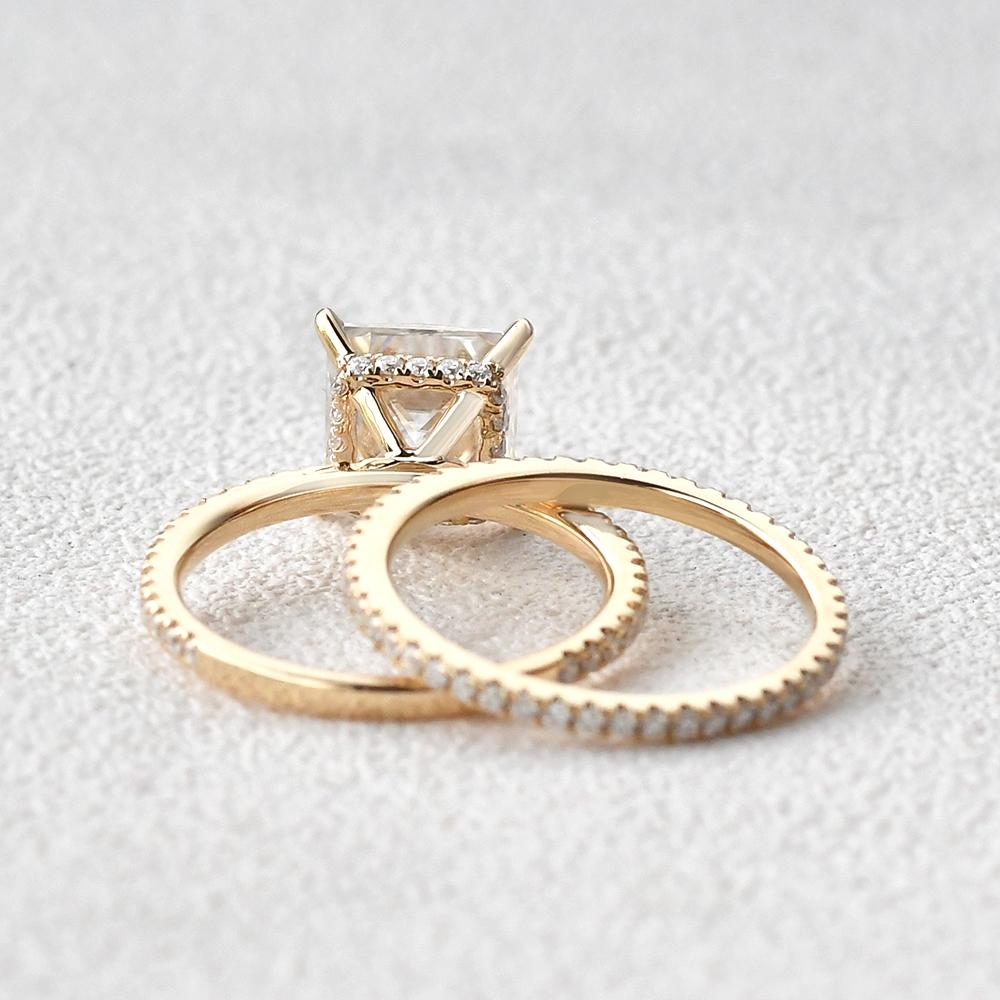 2.64tcw Princess Cut Moissanite Hidden Halo Engagement Ring with Full Eternity Wedding Band