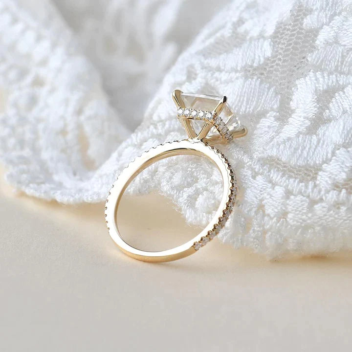 2.64tcw Princess Cut Moissanite Hidden Halo Engagement Ring with Full Eternity Wedding Band