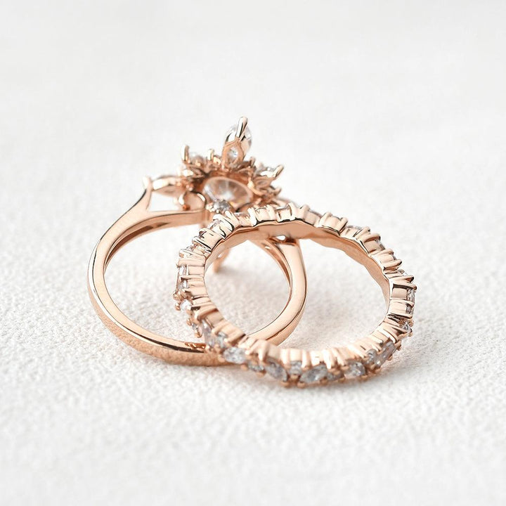 2.80tcw Round Cut Moissanite Floral Marquise Cluster Ring Set