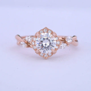 1.0CT Round Vintage Cluster Halo Moissanite Diamond Engagement Ring