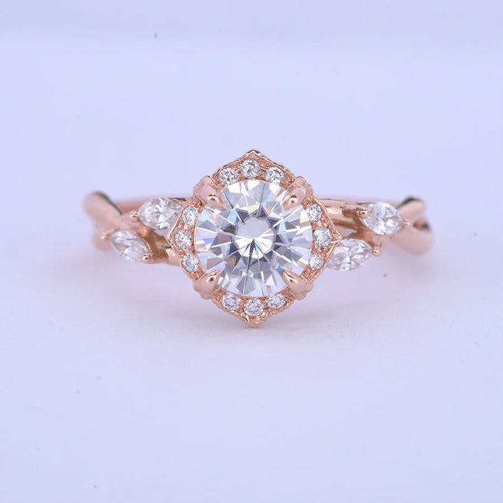 1.0CT Round Vintage Cluster Halo Moissanite Diamond Engagement Ring