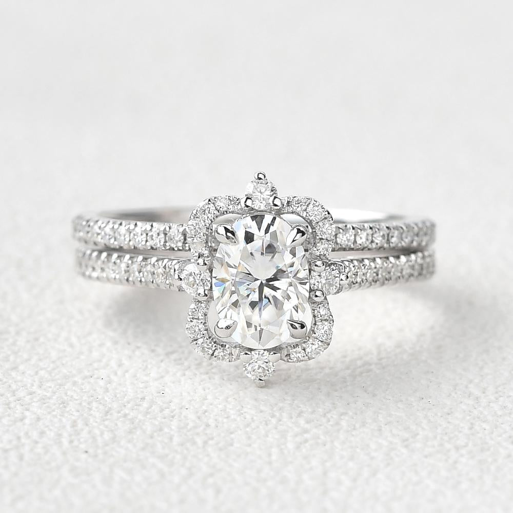 2.21tcw Oval Cut Moissanite Vintage Style Engagement Ring with Full Eternity Wedding Band