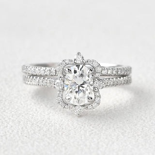 2.21tcw Oval Cut Moissanite Vintage Style Engagement Ring with Full Eternity Wedding Band