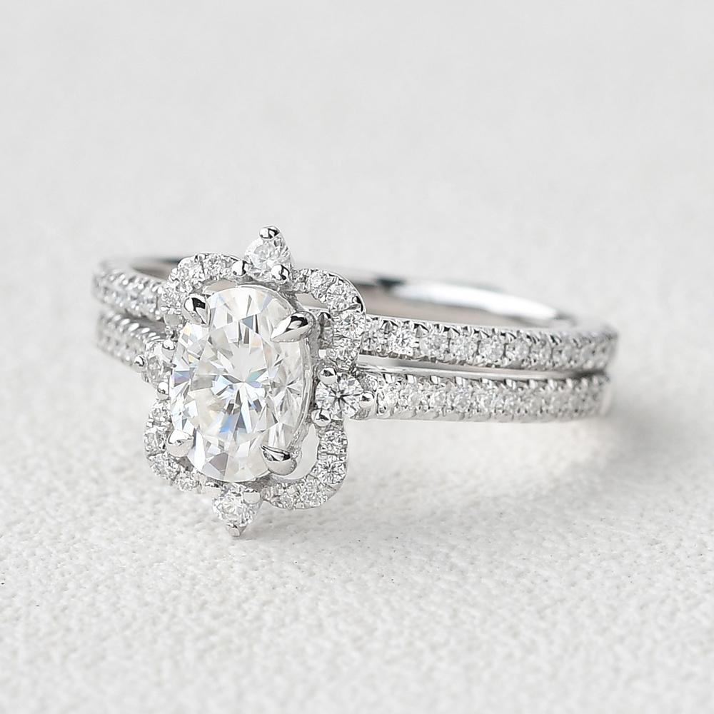 2.21tcw Oval Cut Moissanite Vintage Style Engagement Ring with Full Eternity Wedding Band