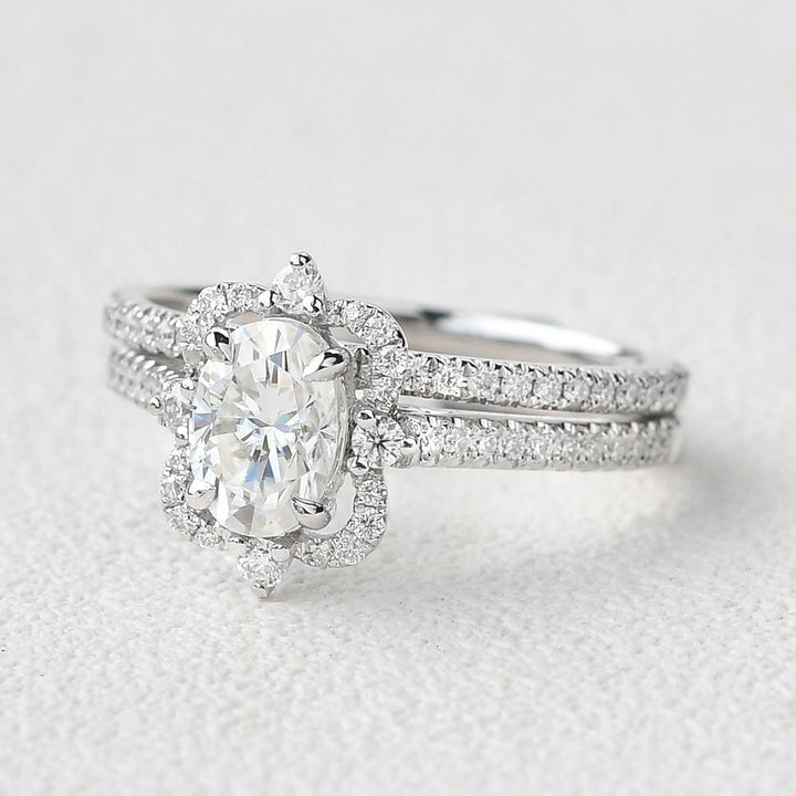 2.21tcw Oval Cut Moissanite Vintage Style Engagement Ring with Full Eternity Wedding Band