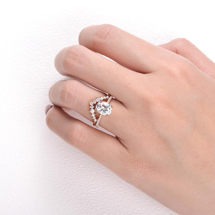 2.35tcw Oval Cut Solitaire Moissanite Double Claw Bridal Engagement Ring Set