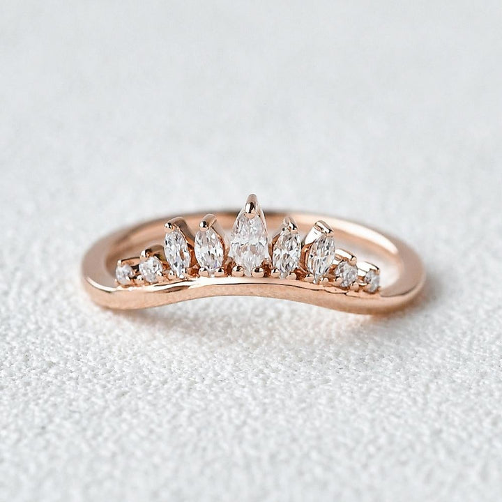 2.0mm Marquise Cut Curved Vintage Style Stacking Wedding Band