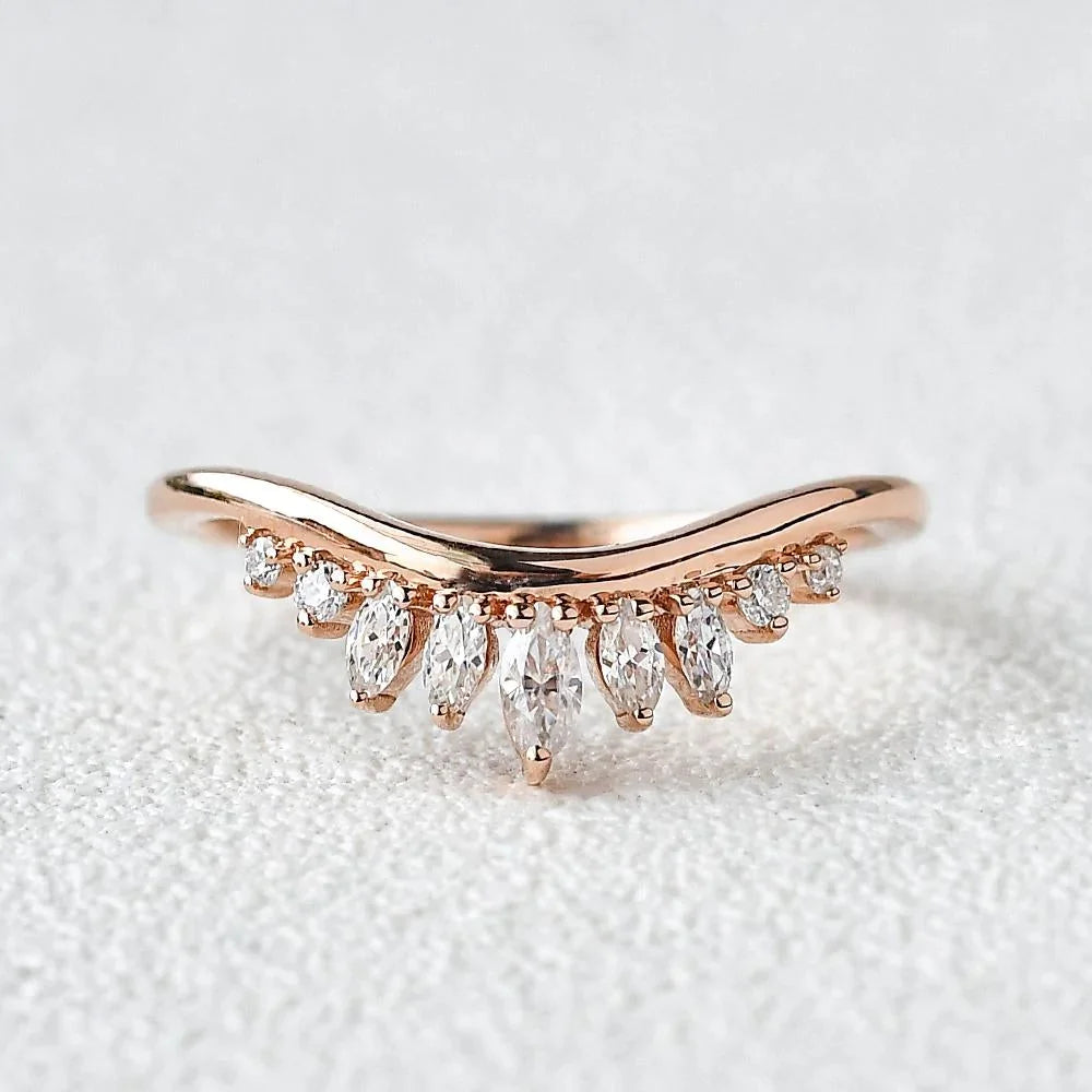 2.0mm Marquise Cut Curved Vintage Style Stacking Wedding Band