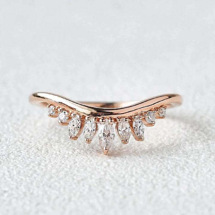 2.0mm Marquise Cut Curved Vintage Style Stacking Wedding Band