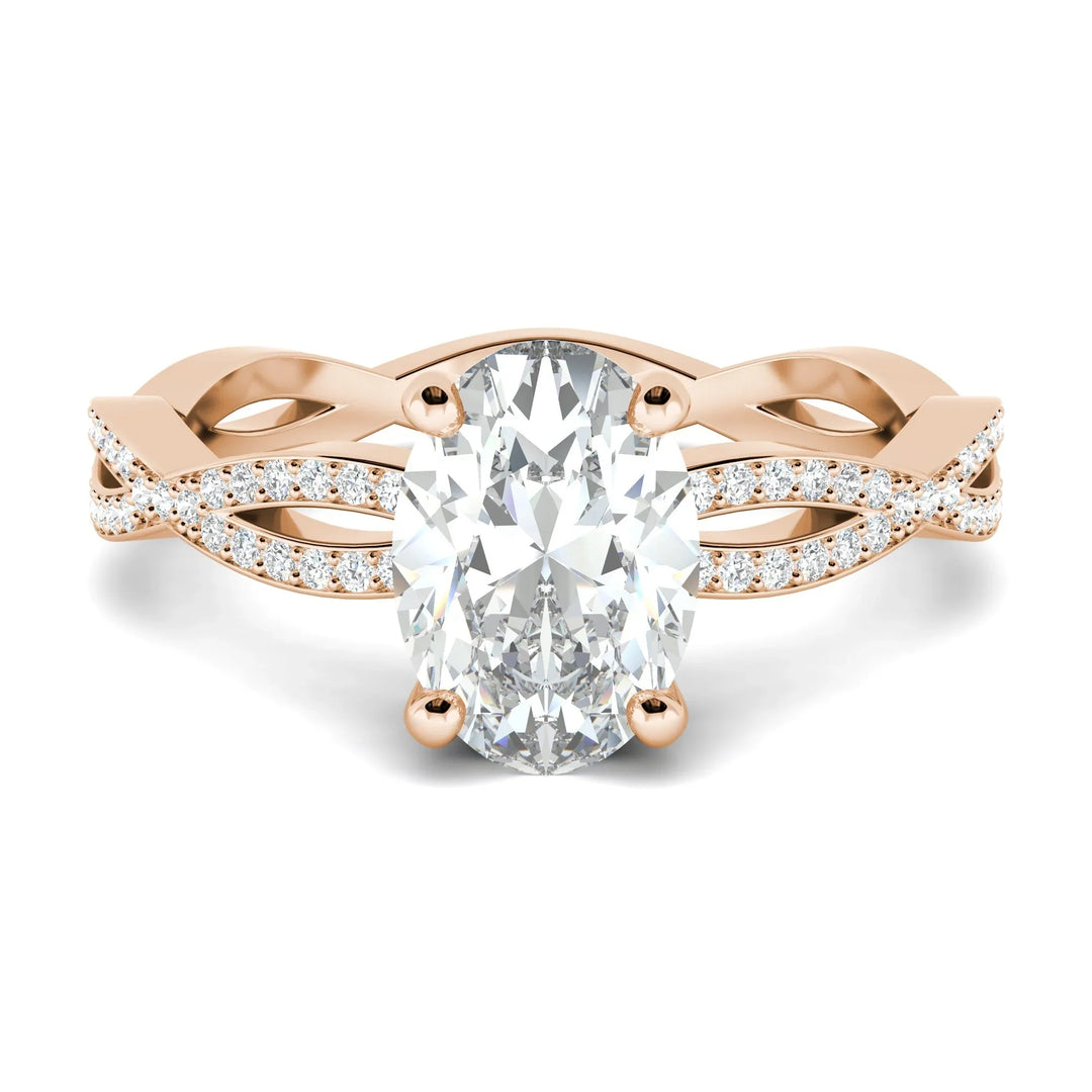 1.33CT Oval Cut Twisted Pave Moissanite Diamond Engagement Ring