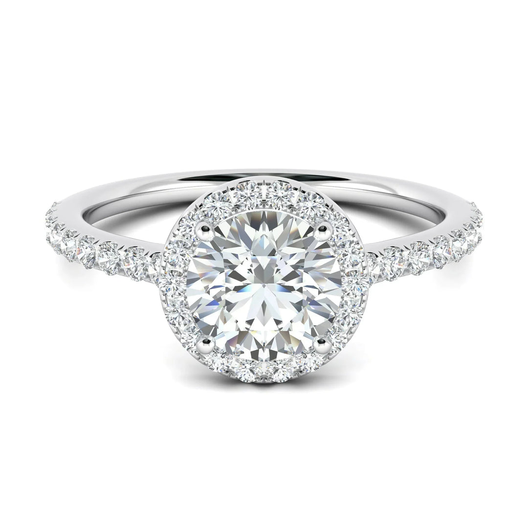 1.0CT Round Cut Halo Moissanite Diamond Engagement Ring