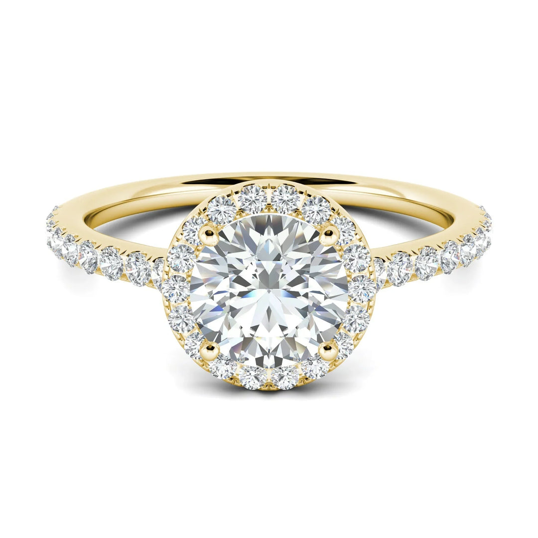 1.0CT Round Cut Halo Moissanite Diamond Engagement Ring