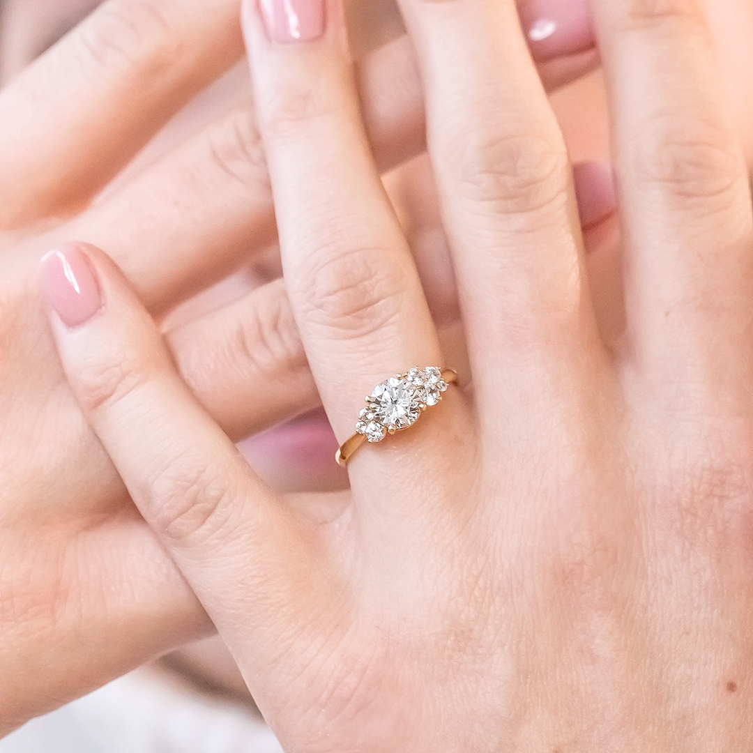 1.0CT Round Cut Cluster Moissanite Engagement Ring