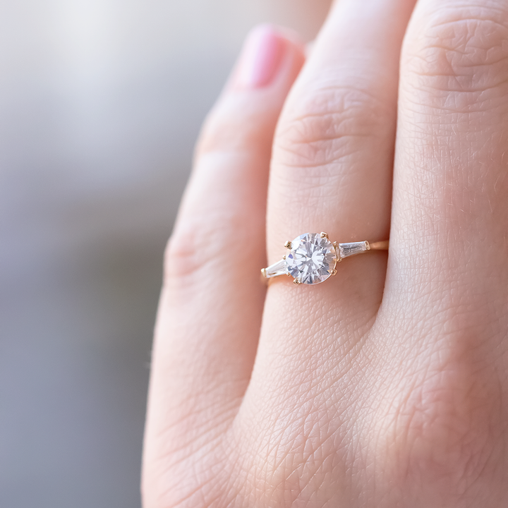 1.0CT Round Cut Baguette Three Stone Moissanite Engagement Ring