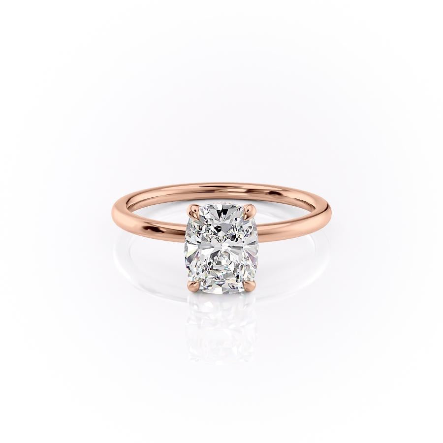2.0CT Elongated Cushion Cut Solitaire Hidden Halo Moissanite Engagement Ring