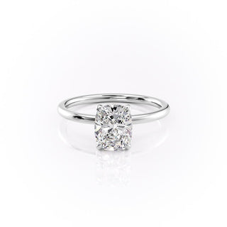 2.0CT Elongated Cushion Cut Solitaire Hidden Halo Moissanite Engagement Ring