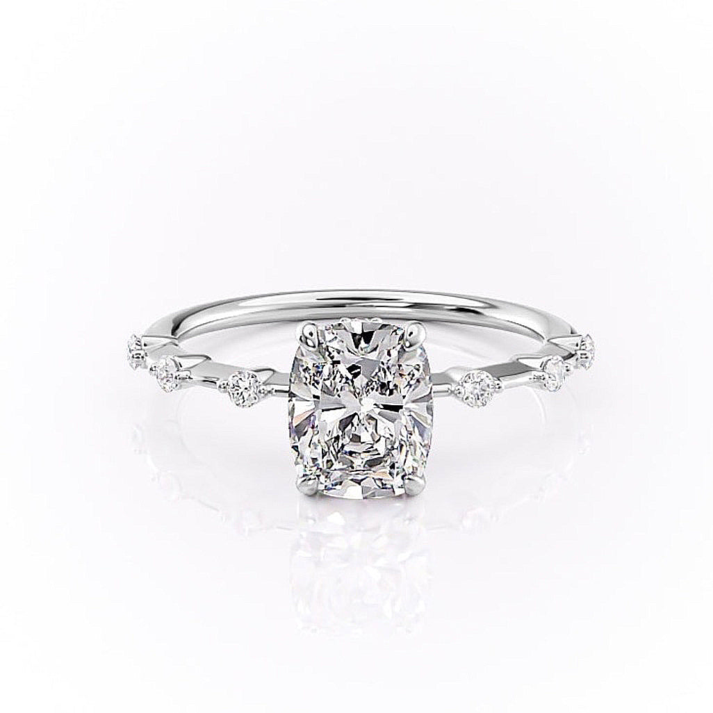 2.0CT Elongated Cushion Cut Solitaire Dainty Pave Moissanite Engagement Ring