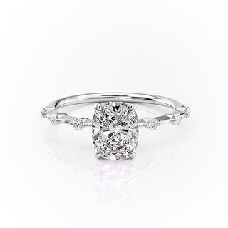 2.0CT Elongated Cushion Cut Solitaire Dainty Pave Moissanite Engagement Ring