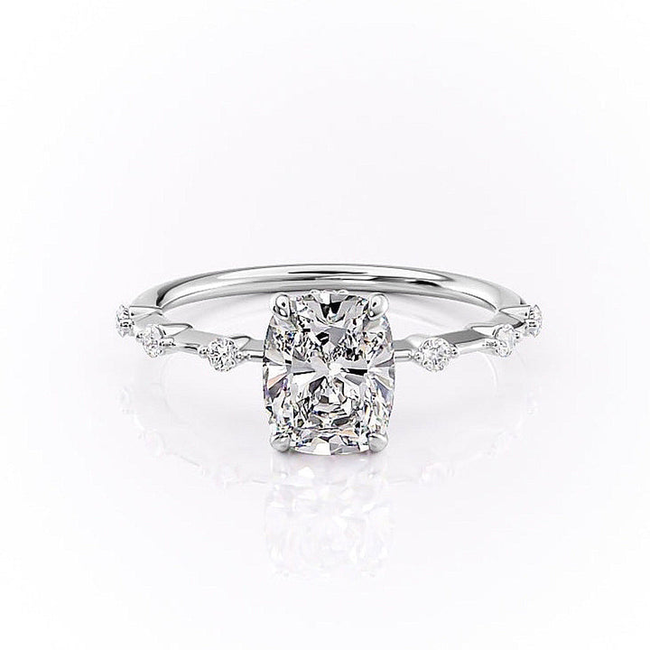 2.0CT Elongated Cushion Cut Solitaire Dainty Pave Moissanite Engagement Ring