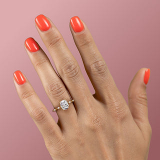 2.0CT Elongated Cushion Cut Solitaire Dainty Pave Moissanite Engagement Ring